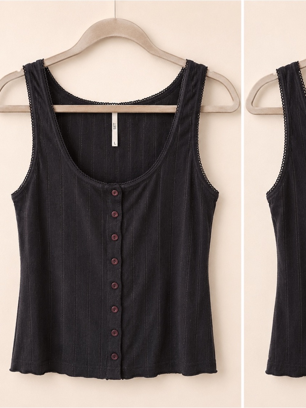 SET Active Black Pointelle Button Front Tank Top – Size L